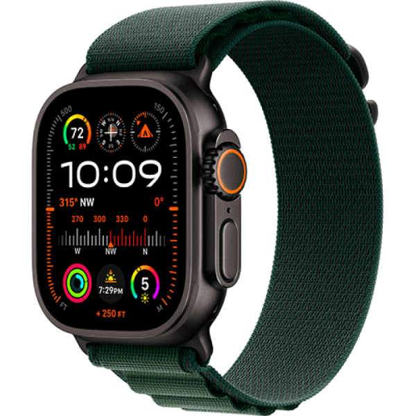 Apple Watch Series Ultra 2 49mm Black Titanium Case with Dark Green  Alpine Loop S